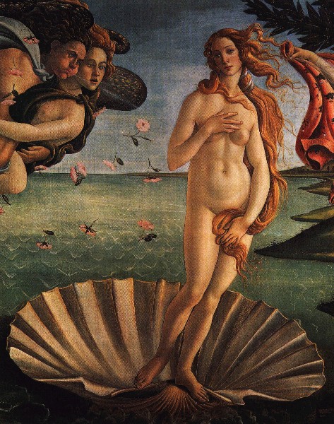 Ботичелли.  'Рождение Венеры', деталь (ок. 1485) 