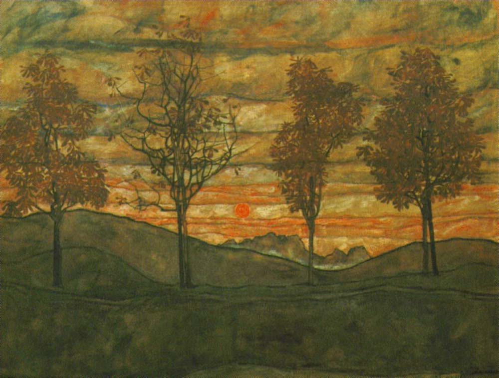 Четыре дерева, 1917<br>Масло на холсте<br>Osterriche Galerie, Вена 