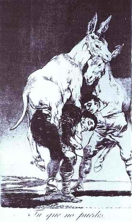 Capricho 42: Tu que no puedes (You, Who Cannot Do It). 1797-98. Etching and aquatint. 21.7 x 15.1 cm. 
