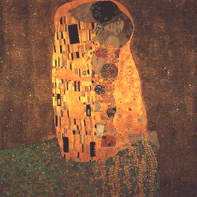 Поцелуй, 1907-1908, Вена, Австрийская Галерея, Моделью к этой картине был сам Густав Климт и его возлюбленная Эмилия Флоге. 