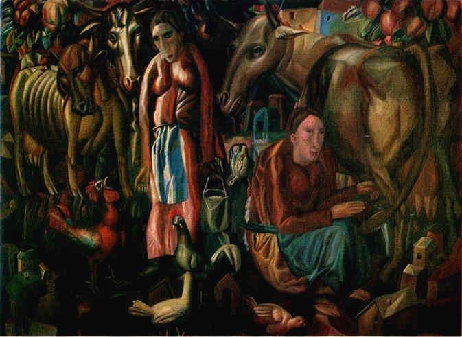 Доярка, 1914<br>масло на холсте. Русский музей<br>The Dairy Women<br>Oil on canvas. The Russian Museum<br>117x152.5 cm 