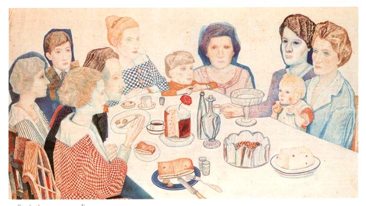 Семейный портрет, 1924<br>Акварель на бумаге<br>A Family Portrait<br>Watercolor on paper. The Russian Museum<br>30.5x51.3 cm 
