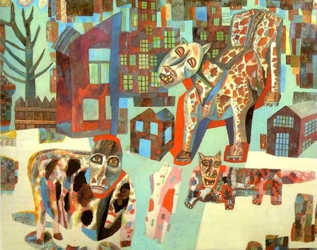 Животные, 1925-1926<br>Масло на картоне. Русский музей<br>Animals<br>Oil on cardboard. The Russian Museum<br>36x44 cm 