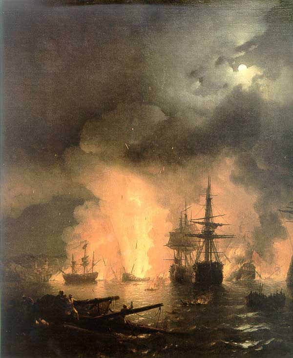 Чесменский бой 25-26 июня 1770 года.1848. масло 