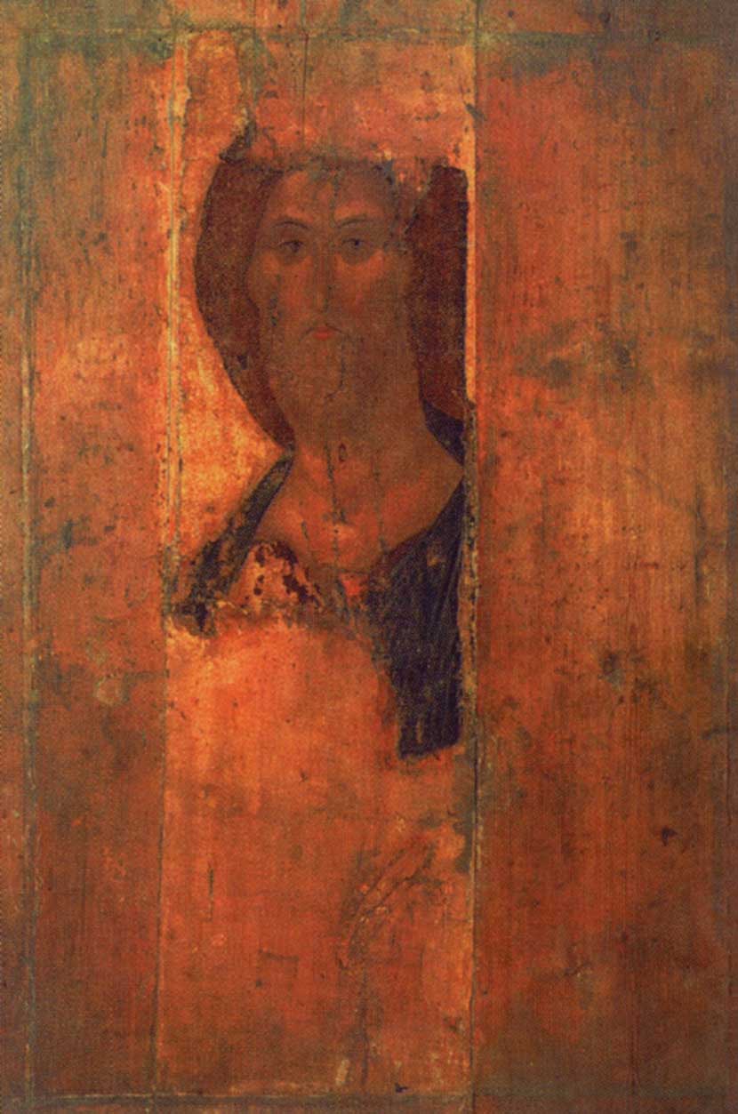 Спас. Фрагмент иконы из Деисусного, так называемого Звенигородского чина. 1410-е.Яичная темпера. 
